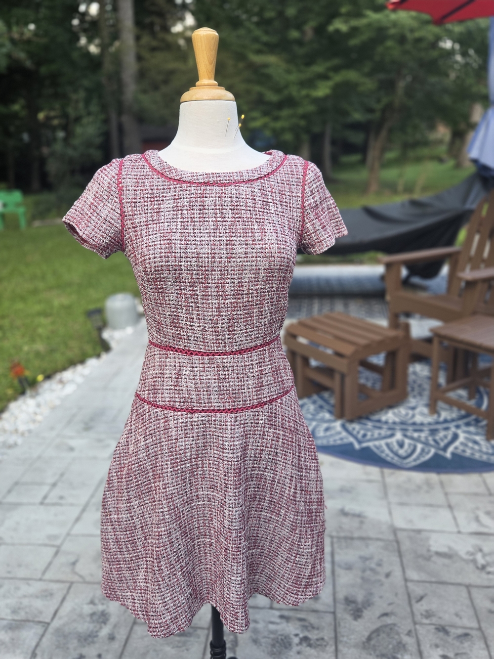 Banana Republic Red & White Tweed Fit-and-Flare Mini Dress